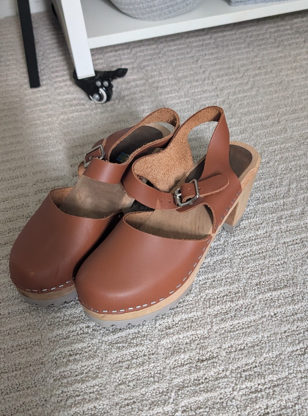 MIA Chestnut Brown Leather Clog Heels with Buckle - Picture 4 of 8